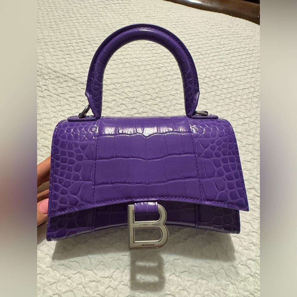 Balenciaga hourglass XS handbag crocodile embossed in purple